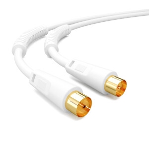 3 m antenna cable 100 dB 2-fold shielded with IEC plug to IEC socket gold-plated with 2 x ferrite core WHITE