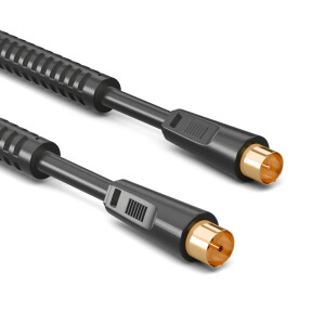 1 m antenna cable 100 dB 2-fold shielded with IEC plug to IEC socket gold-plated with 2 x ferrite core BLACK