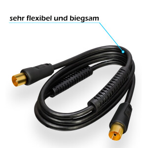 7,5 m antenna cable 100 dB 2-fold shielded with IEC plug to IEC socket gold-plated with 2 x ferrite core BLACK
