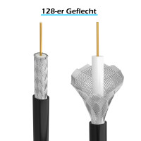 10 m antenna cable 100 dB 2-fold shielded with IEC plug to IEC socket gold-plated with 2 x ferrite core BLACK
