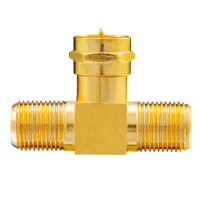 T-piece adapter 1x F-plug to 2x f-couplings gold-plated