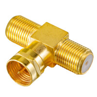 T-Stück Adapter 1x F-Stecker auf 2x f-Kupplungen vergoldet