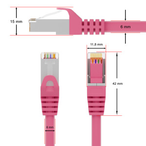 0,25m Patch cord RJ45 CAT 6 250MHz S/FTP AWG 27 PVC pink