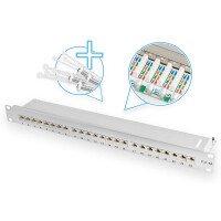 Patch panel 19 inch/ Patch field 24-port CAT.6a LSA for CAT.8.1 / CAT.7a / CAT.7 / CAT.6a installation cable STP white