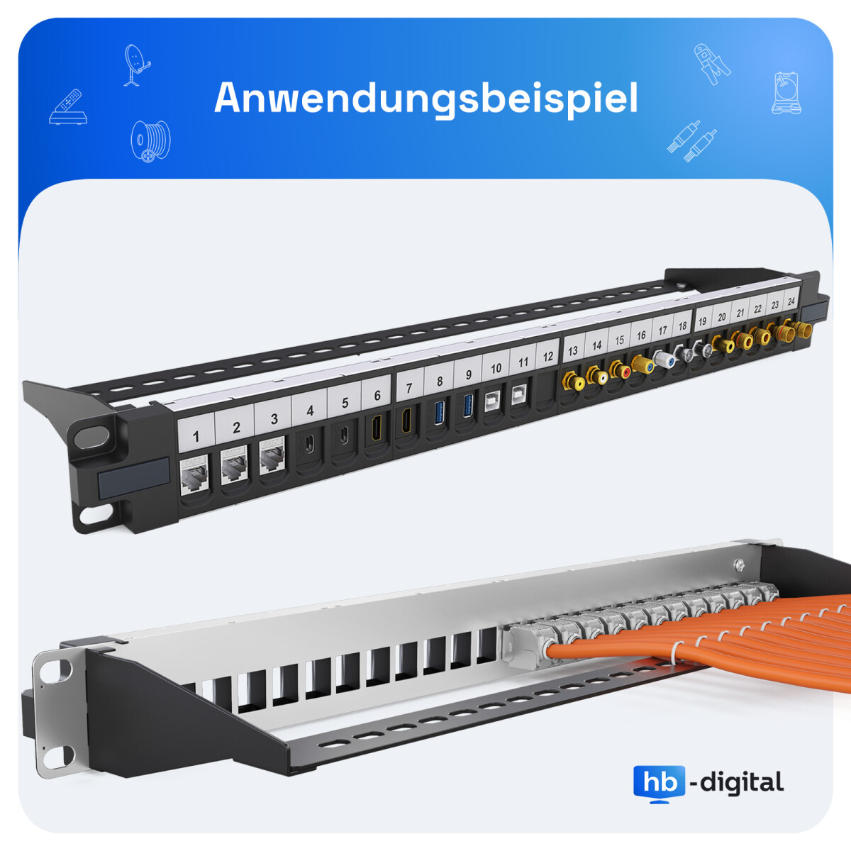 Patch Panel 19 inch 24-Port for Keystone Modules | hb-digital.de, 14,90