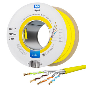 100m Ethernet Network Cable CAT 7 LAN Cable max. 1000 MHz S/FTP AWG23 LSZH Yellow