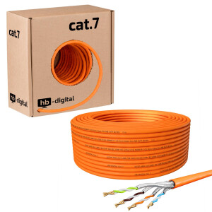 25m - 500m Ethernet Network Cable CAT 7 LAN Cable max. 1000 MHz S/FTP AWG23 LSZH ORANGE 25m