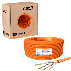 50m Ethernet Network Cable CAT 7 LAN Cable max. 1000 MHz S/FTP AWG23 LSZH orange