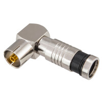 Compression IEC right-angle socket for coaxial cable Ø 6.8 - 7.2 mm nickel-plated