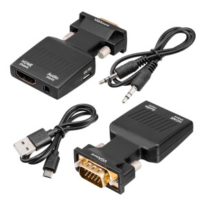 VGA HDMI Adapter, VGA male, 3.5mm jack female to HDMI-A...