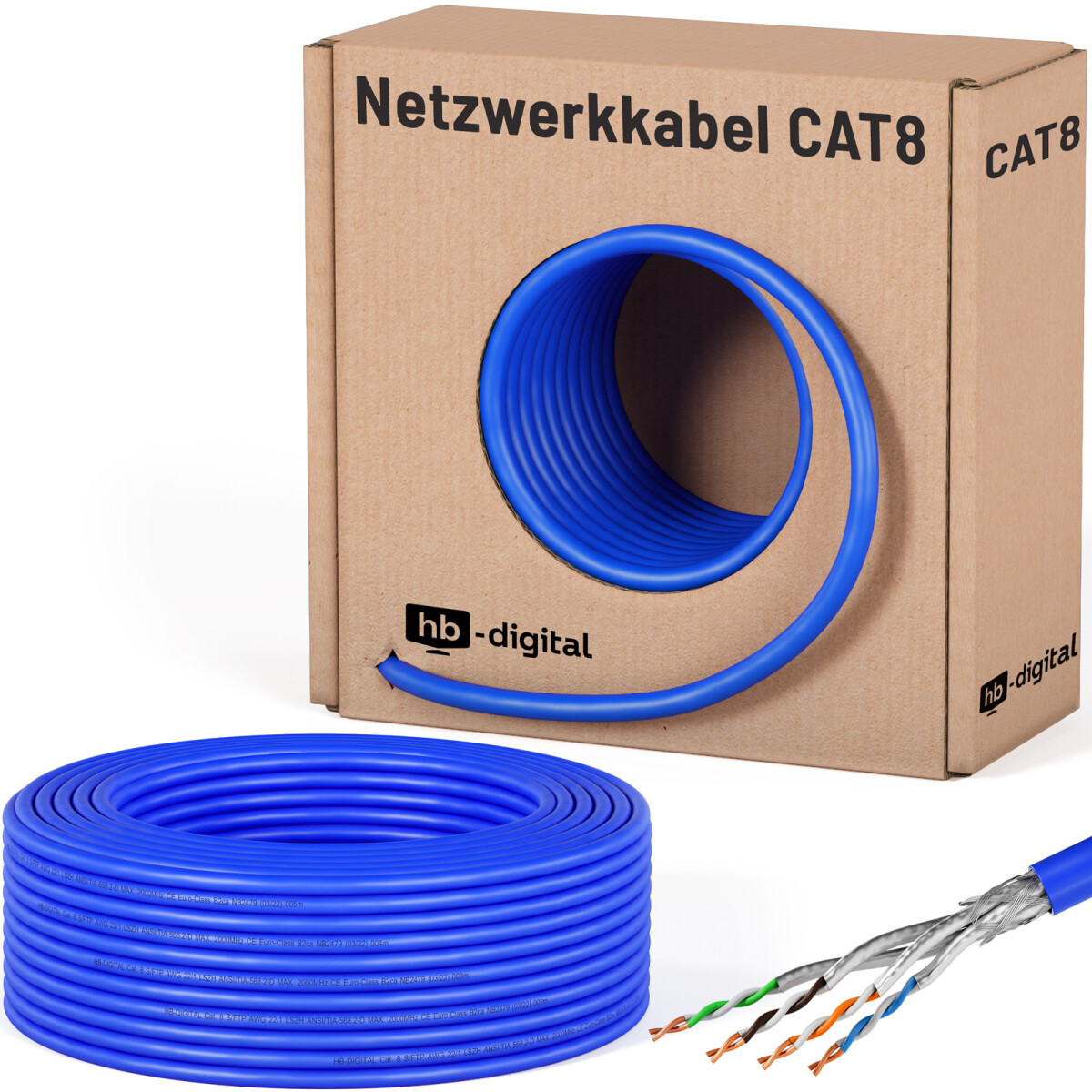 Câble Ethernet CAT 8 câble LAN max. 2000 MHz S/FTP AWG22 LSZH bleu