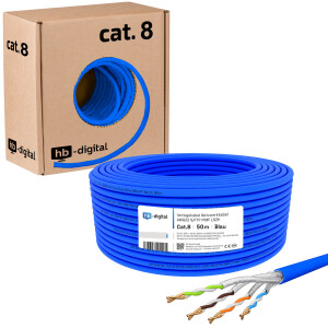 50m Ethernet Kabel CAT 8 LAN Kabel max. 2000 MHz S/FTP AWG22 LSZH blau