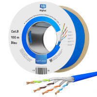 100m Ethernet Kabel CAT 8 LAN Kabel max. 2000 MHz S/FTP AWG22 LSZH blau