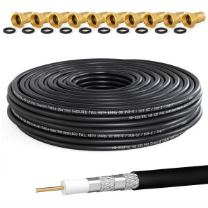 30m coaxial cable HQ 135 dB 4-way steel copper black + F plug