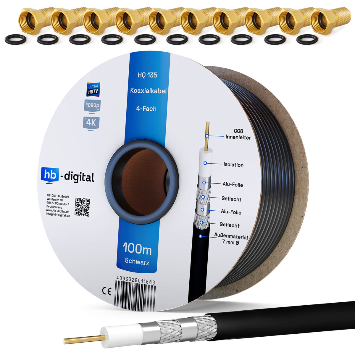 500m 135dB Satellite Cable Copper Coaxial Cable Digital Aerial Cable 4K UHD 3D Class A 