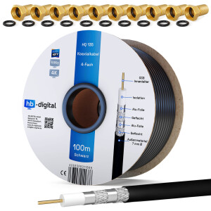 100 m HQ coaxial cable 135 dB 4-fold shielded steel...
