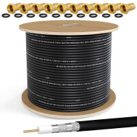 500m coaxial cable HQ 135 dB 4-fold shielded steel copper black + 100 F-plug