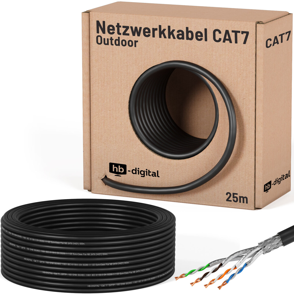 Cable De Red CAT 7 100 Metros - Simplex, S/FTP, AWG23, Color Naranja, Para Instalación LAN