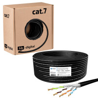 50m Network cable CAT 7 Outdoor LAN data cable max. 1000 MHz S/FTP PE AWG23 black