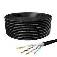50m Network cable CAT 7 Outdoor LAN data cable max. 1000 MHz S/FTP PE AWG23 black