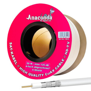 50m coaxial cable Anaconda 135 dB 4 compartment shielded steel copper white