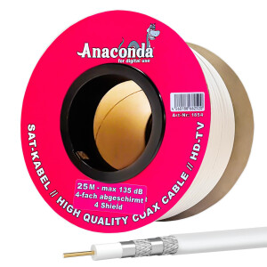 25m coaxial cable Anaconda 135 dB 4 compartment shielded steel copper white
