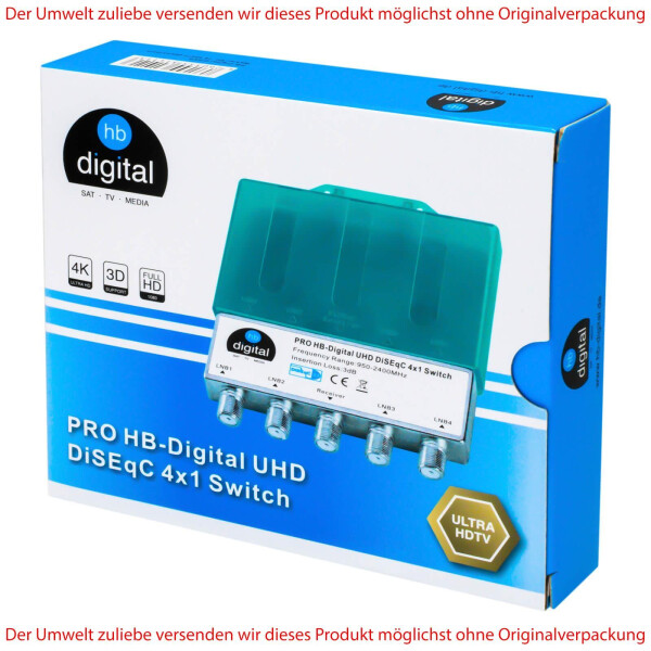2X DiseqC Schalter Switch 4/1 HB-DIGITAL 4X SAT LNB 1 x Teilnehmer 10 x Vergoldete F-Stecker Vergoldet Receiver für Full HDTV 3D 4K UHD 